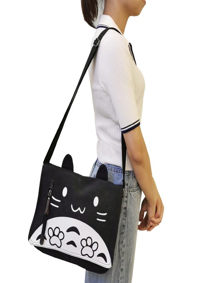 JOCHUI Canvas Kawaii Cat Shoulder Bag - Cute Kitty Messenger Crossbody Satchel Women Sling Book Bag - Image 2